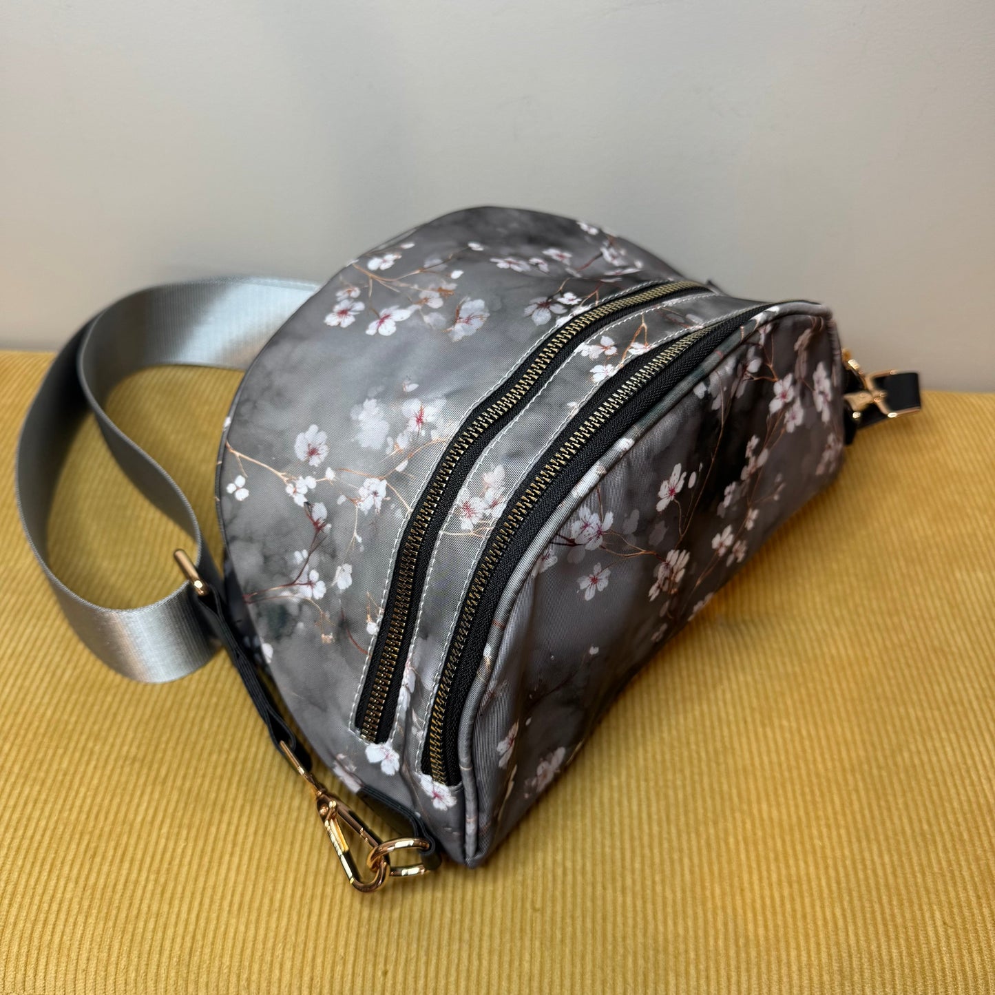The Roni Nylon Crossbody - Grey Cherry Blossom