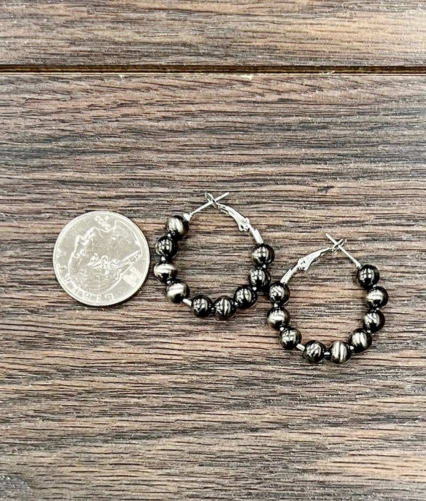 25mm Hoop, 6mm Polish Navajo Bead Earrings