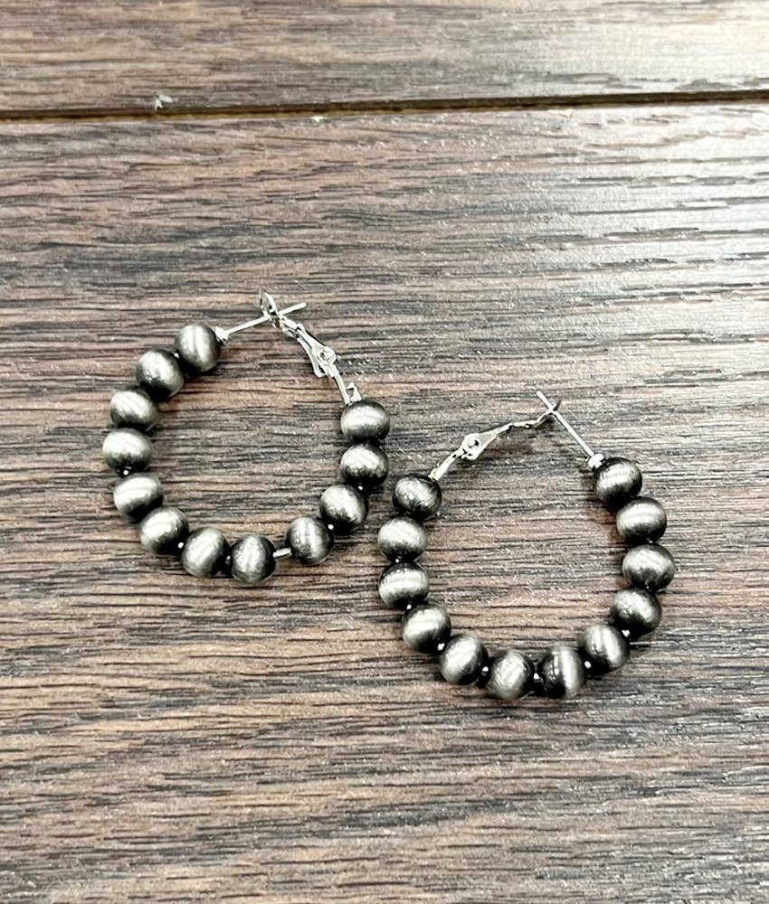 25mm Hoop, 6mm Navajo Bead Earrings