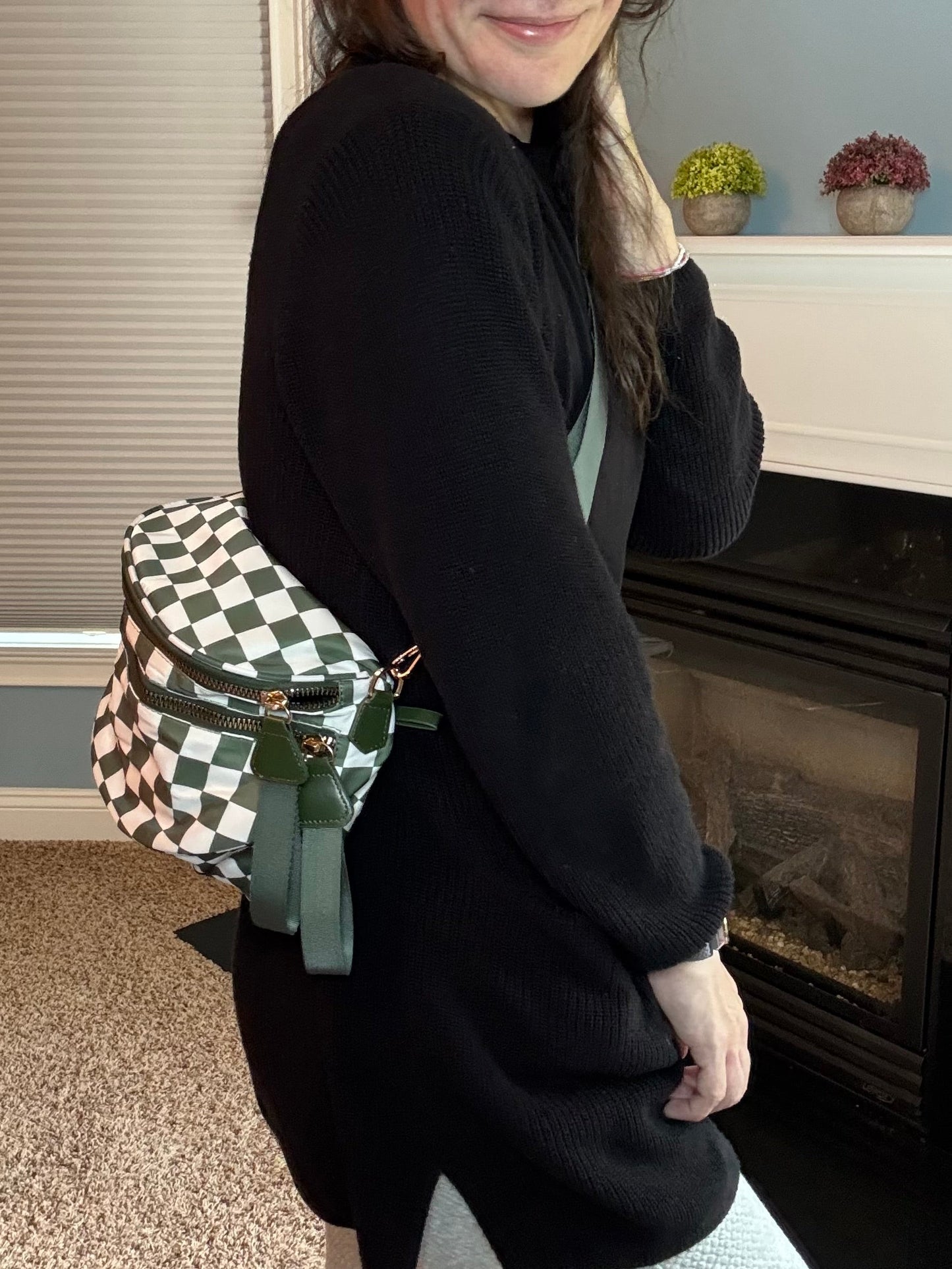 The Roni Nylon Crossbody - Checkered Dark Green - PREORDER