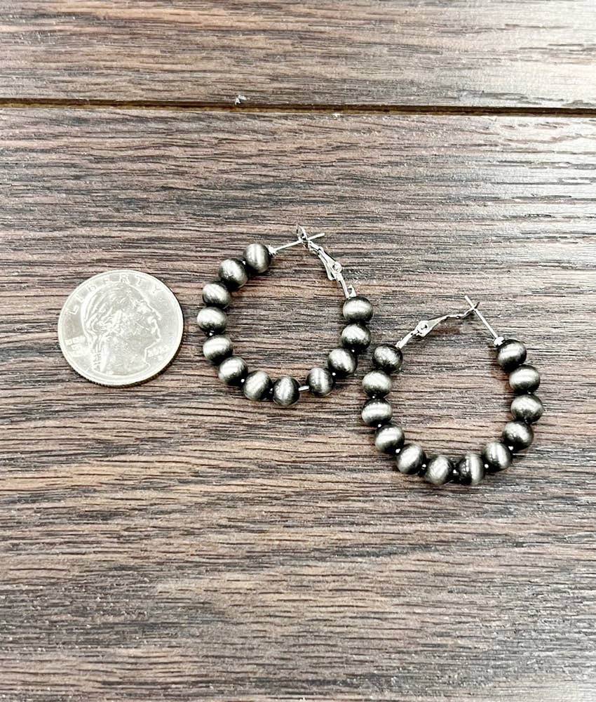 25mm Hoop, 6mm Navajo Bead Earrings