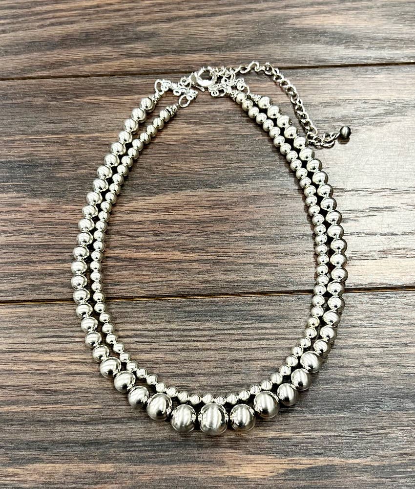 18" 2-strand Silver Navajo Bead Necklace