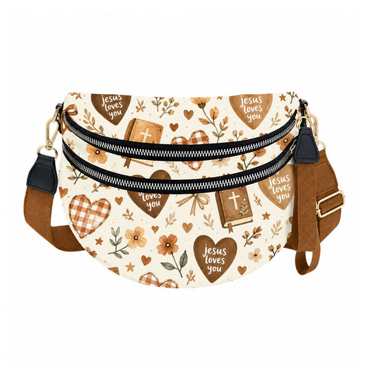 The Roni Nylon Crossbody - Religious Jesus Loves You Bronze