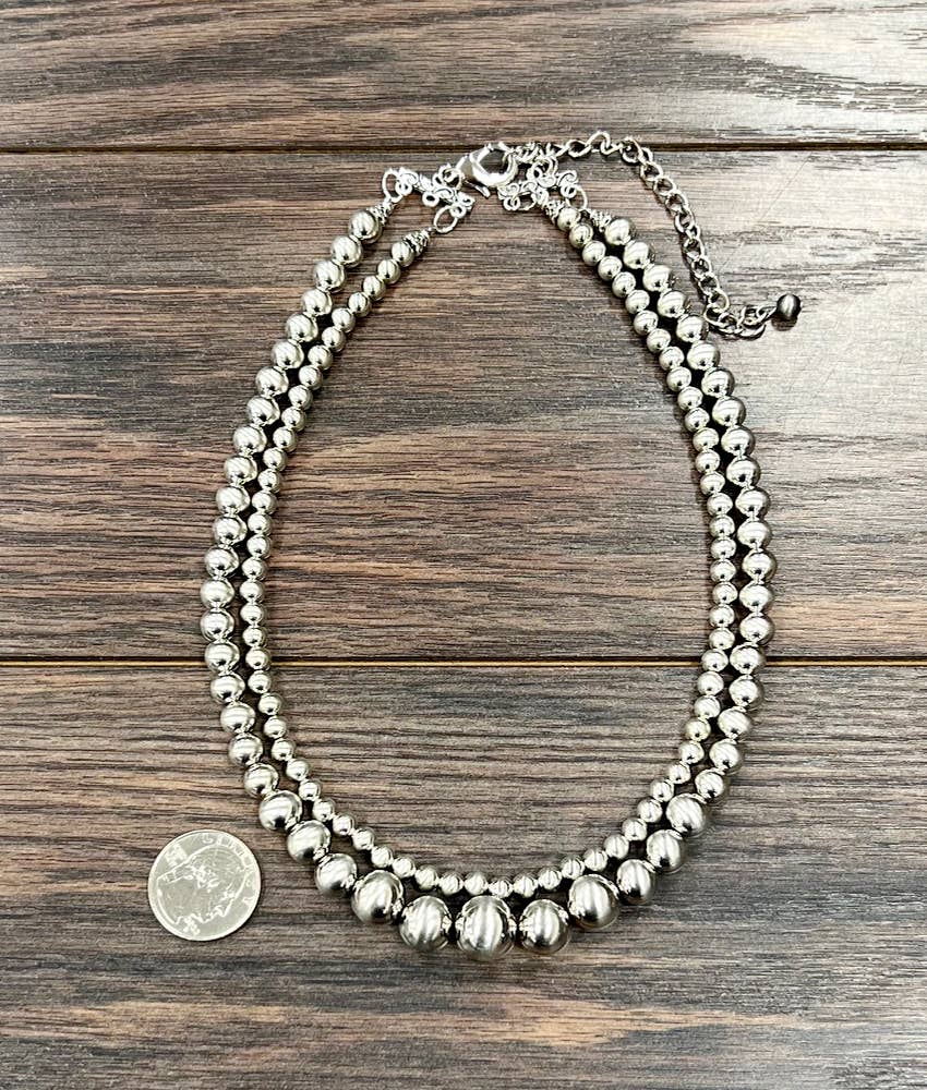 18" 2-strand Silver Navajo Bead Necklace