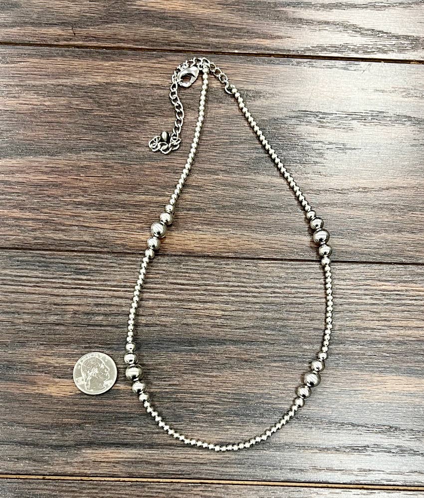 22" Clustered Silver Navajo Bead Necklace