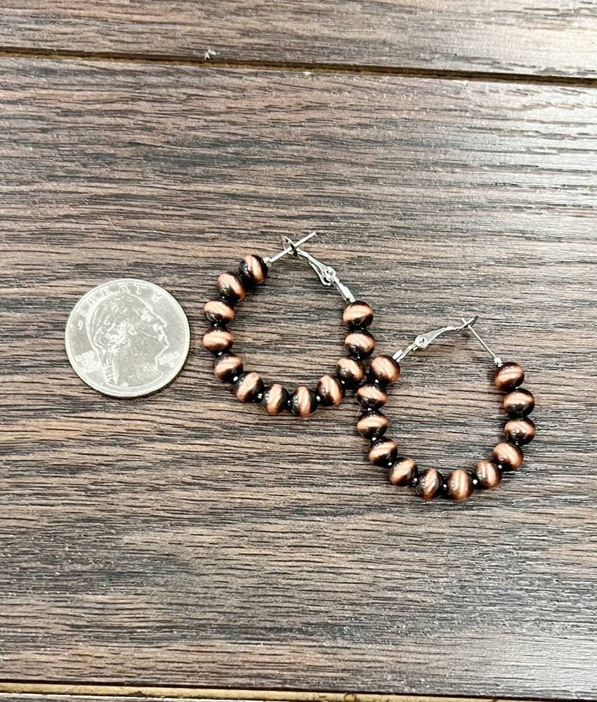 25mm Hoop, 6mm Copper Navajo Bead Earrings