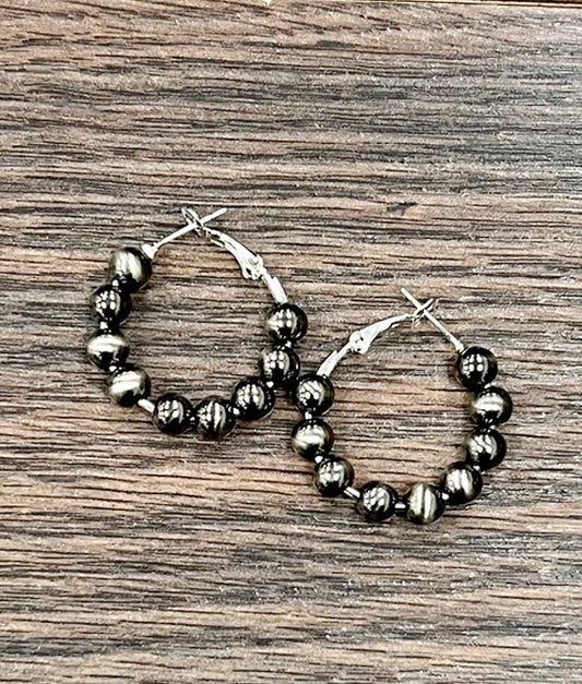 25mm Hoop, 6mm Polish Navajo Bead Earrings