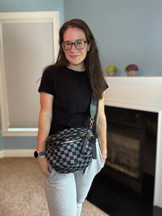 The Roni Nylon Crossbody - Checkered Black + Grey - PREORDER