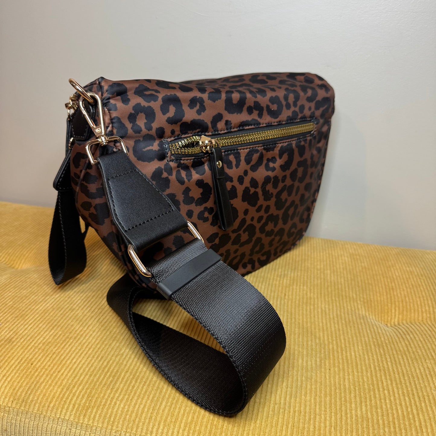 The Roni Nylon Crossbody - Animal Print Black & Caramel - PREORDER