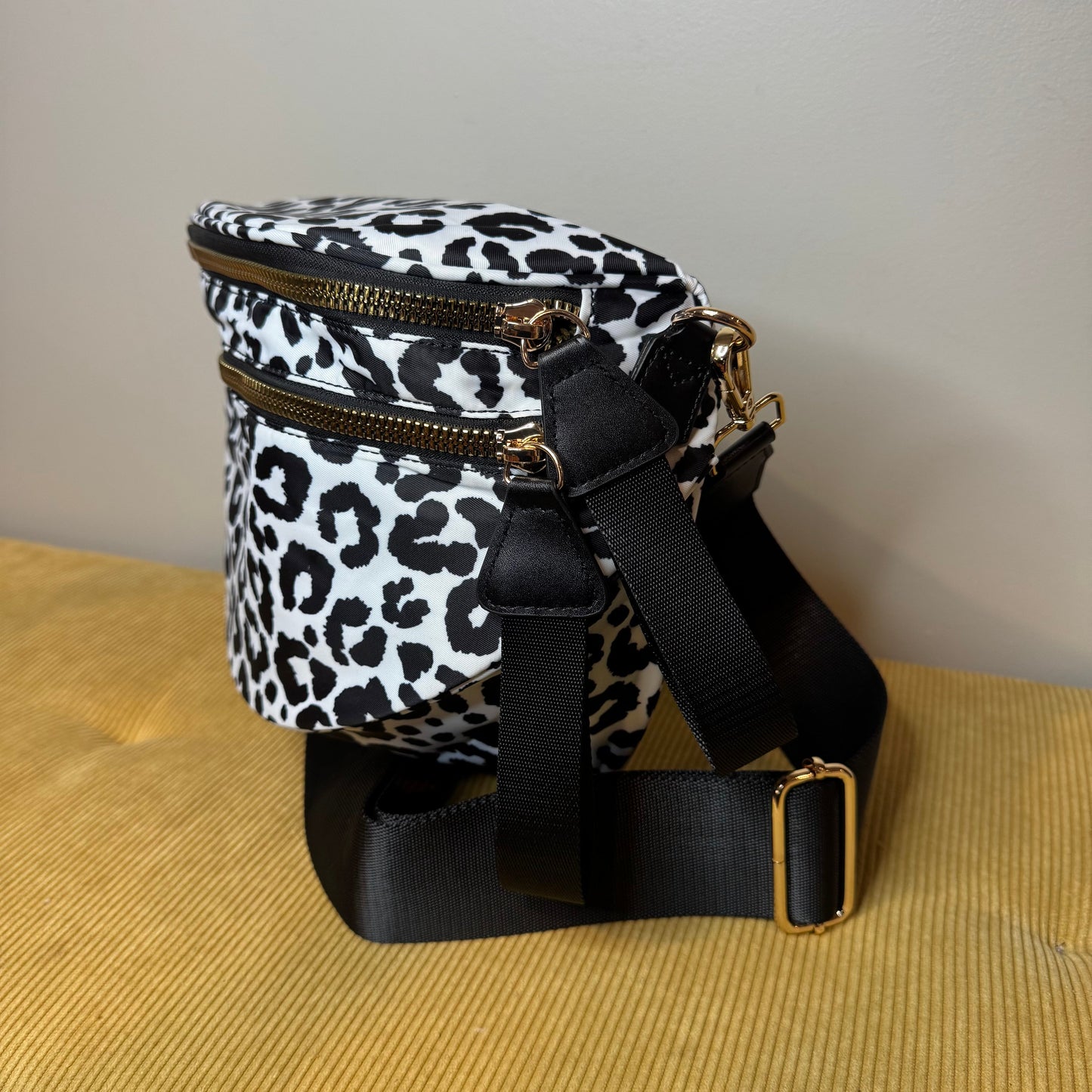 The Roni Nylon Crossbody - Animal Print White with Black