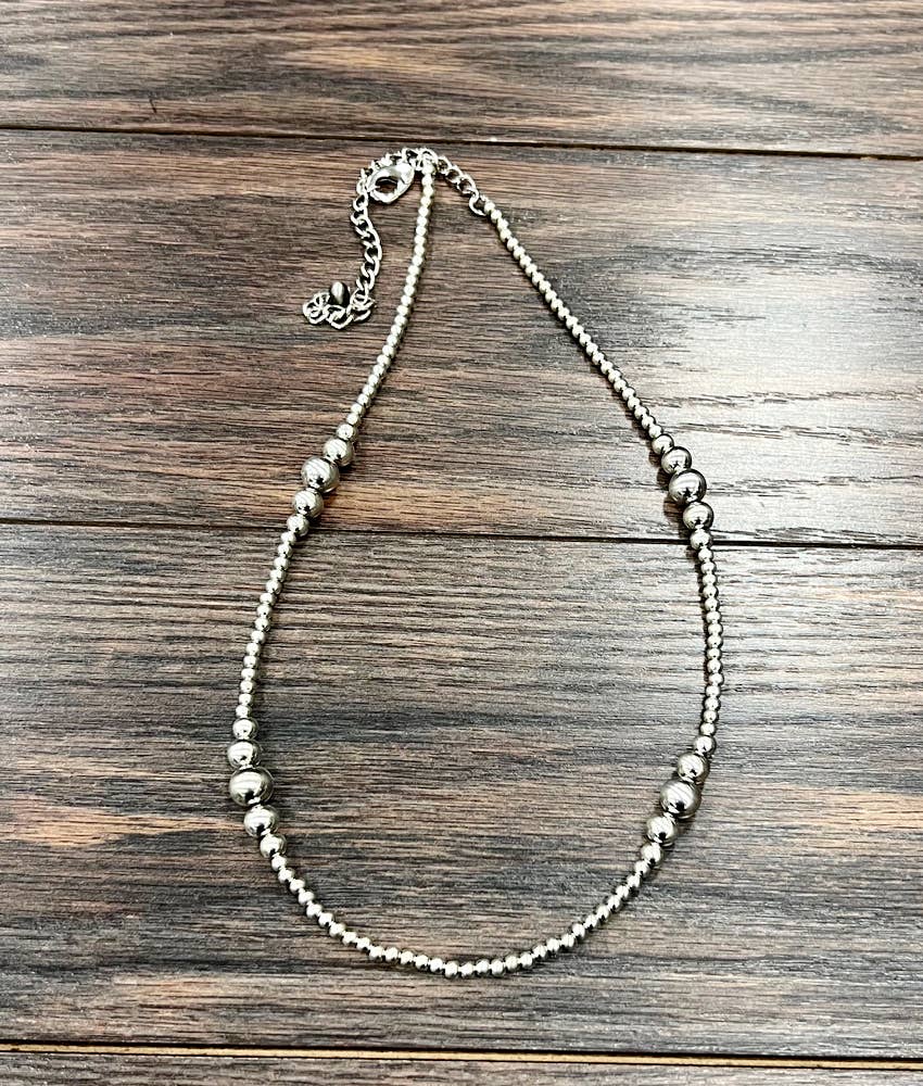 22" Clustered Silver Navajo Bead Necklace