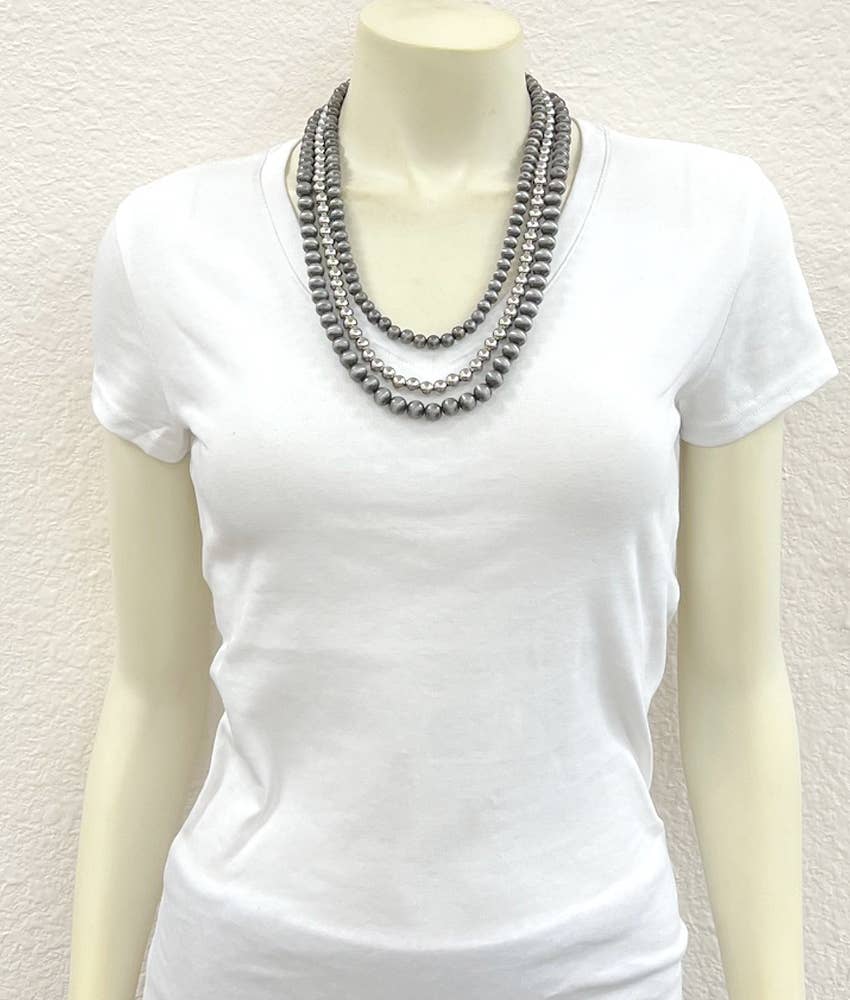24” 3-strand Silver & Navajo Bead Necklace
