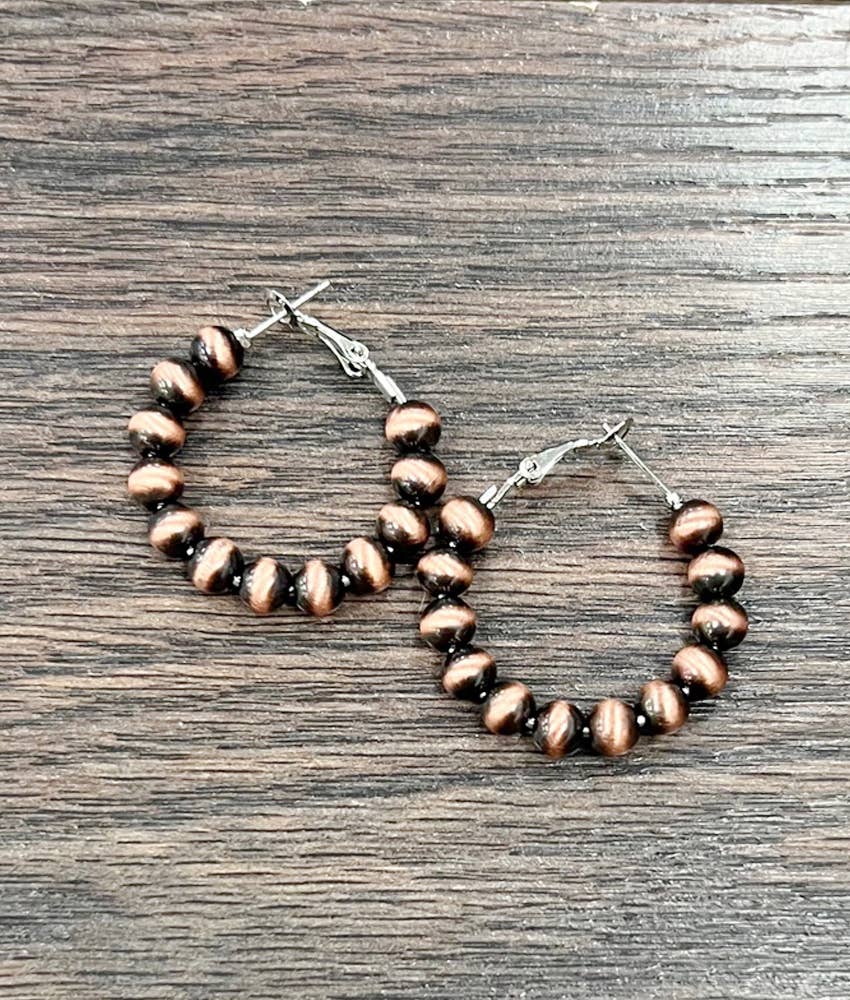 25mm Hoop, 6mm Copper Navajo Bead Earrings